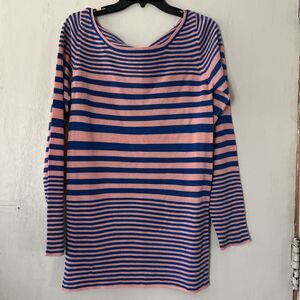 BONGO Women's Pink & Blue Striped Oversized Sweater Size Medium Longline Medium